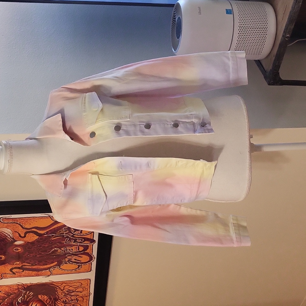 Aqua Rainbow Jean Jacket with Pockets
